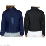 Blue denim jacket with zip front closure, available in 4 different styles