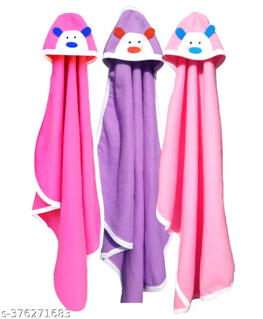 Multicolor embroidered hooded baby blanket pack of 3pc, ideal for winter use by both baby boys and girls. Polyester construction with plush texture