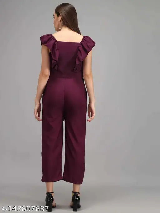 Poly crepe sleeveless girls' jumpsuit, solid net design for women. XS size with bust 34in, length 46in, waist 32in (made in India)