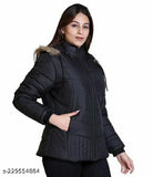 Winter black nylon jacket, solid design, long sleeves, size L (bust 38in, length 28in), made in India