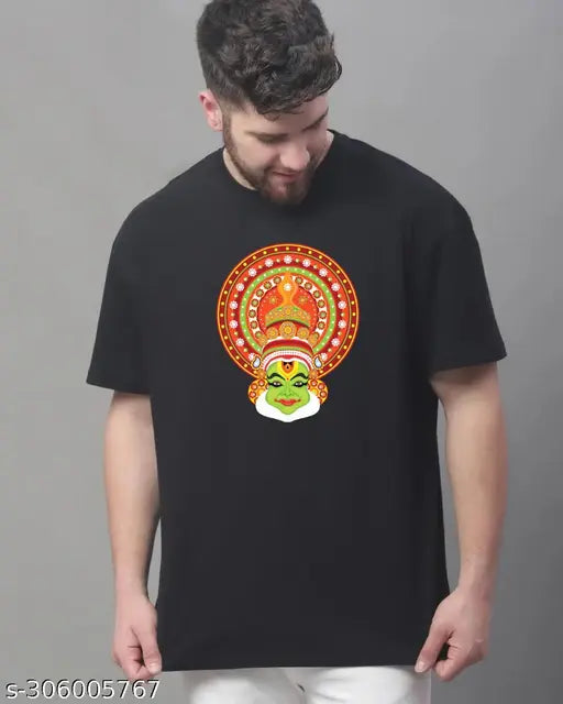 Cotton blend oversize round neck Onam Kathakali print t-shirt for men, ideal for fashionable comfort