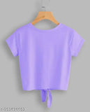 Lavender acrylic cropped top with angel print, short sleeves, size S (bust 32in, length 18in), made in India