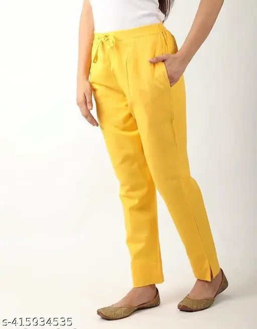Yellow cotton high waist pants with pockets