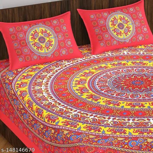 Indian double size 150TC cotton bedsheet with sanganeri print, elegant and soft