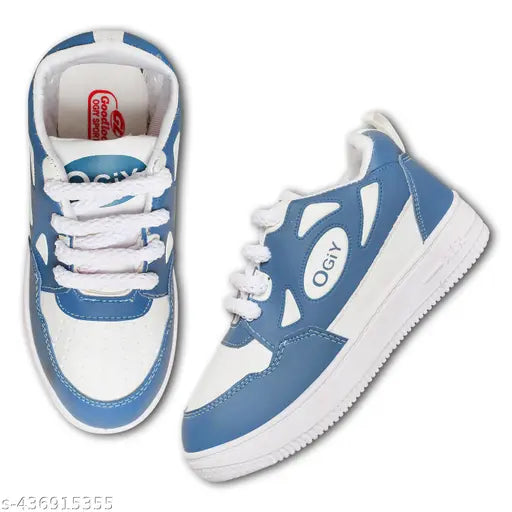 Blue synthetic lace-up children's casual sneakers, lightweight design