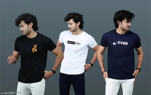 Polycotton printed t-shirt set for men - 3 pack, versatile style with breathable fabric, India origin