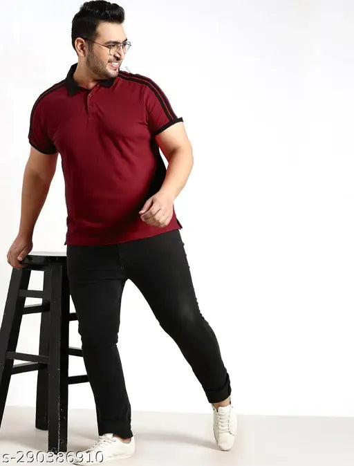 Fashionable cotton polo t-shirt for men, solid color, urban style, size XXXL (46in chest, 30in length)