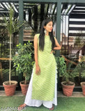 Pure cotton sleeveless kurta and sharara set with printed net pattern, LovelyFashions Indian ethnic wear