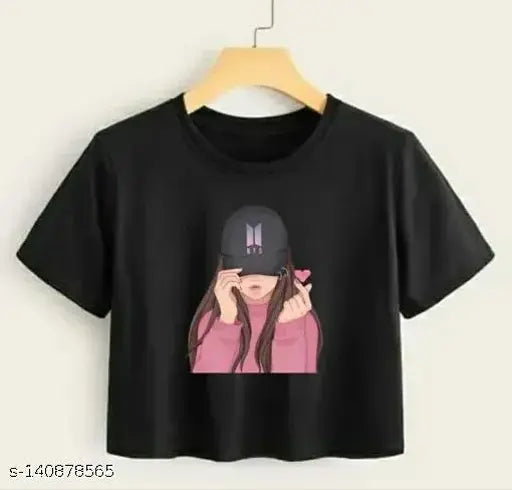 Cotton blend printed round neck t-shirt by Jolliy Women, short sleeves, trendy and alluring, India origin