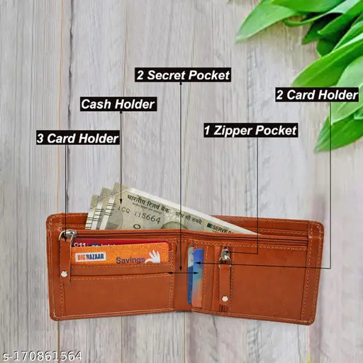 Classic yellow PU leather men's mini wallet, featuring 6 card slots, 2 compartments, and a coin pocket