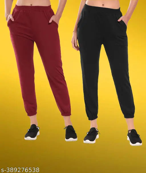 Black leggings and red joggers women's sweatpants casual gym wear