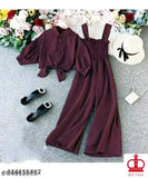 Sleeveless crepe jumpsuit with shrug combo - women's and girls trendy solid-pattern outfits, India origin