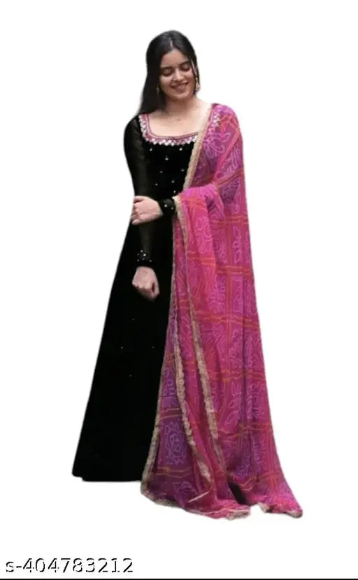 Black embellished Georgette duppata with mirror work and long sleeves, perfect for casual dressing. Made in India, color variations may occur due to lighting sources or display settings