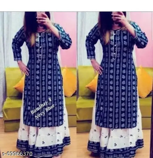 Blue patterned kurta set with kameez and chudidhar, cotton fabric