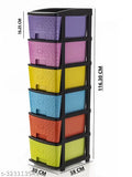 Multi-colored modular storage system, includes six large plastic drawers with dividers, suitable for home office, hospital, school, doctor's office, kids room, 16.3 x 8.5 inches each