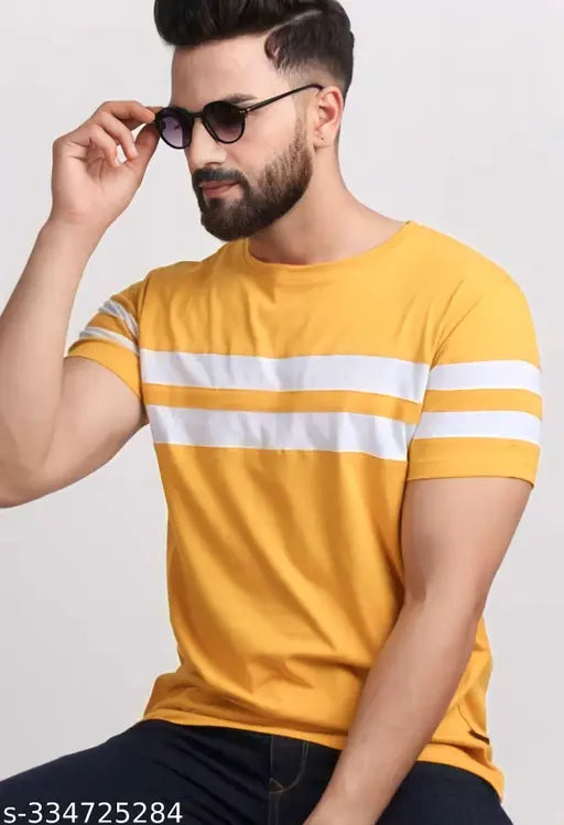 Black and yellow striped cotton blend men's half t-shirt combo pack of 2 - soft, flexible, and comfortable casual wear