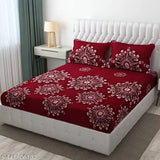 Cotton king size bedsheet with elastic, botanical print & 2 pillow covers. Superfine quality for summer