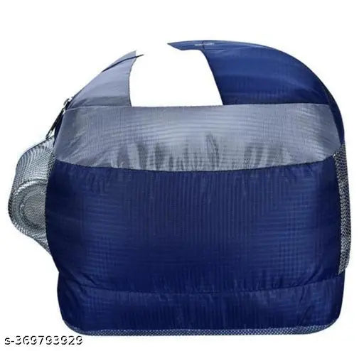 Blue and gray backpack with adjustable straps