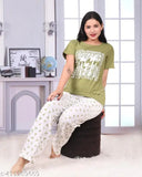 Cotton night suit t-shirt & pyjama set with printed net pattern, available in L, XL, XXL sizes