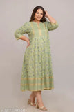 Rayon green plus-size Anarkali gown, printed combo, three-quarter sleeves - stylish Indian fashion for large sizes