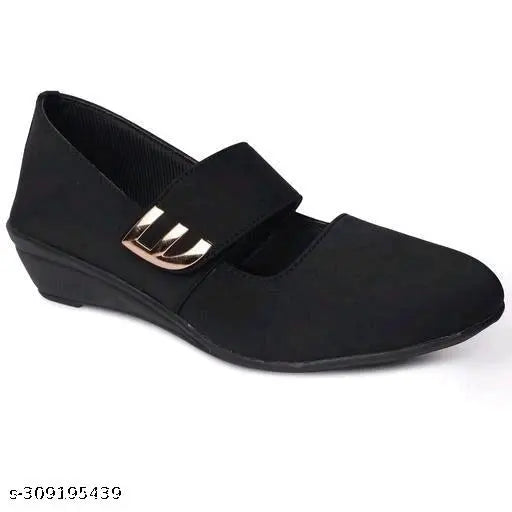 Black suede wedge heel shoe with metal strap; 120BLACK.