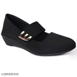 Black suede wedge heel shoe with metal strap; 120BLACK.
