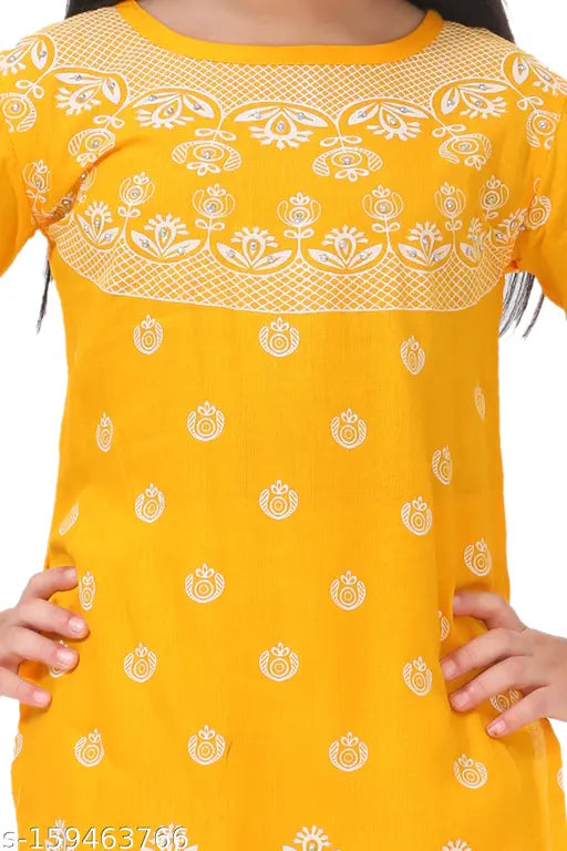 Rayon A-line printed kurta set for girls with dupatta, soft and comfortable palazzo bottoms under 3 years old - Indian kids wear
