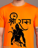 Orange polycotton men's regular fit polo t-shirt with half sleeves, Jai Sri Ram printed design, Ram Mandir Udghatan 2024 in Ayodhya