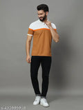Mens cotton blend striped half sleeve polo neck t-shirt, denim jeans context