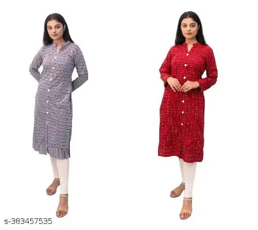 Red and black woolen kurti set for women