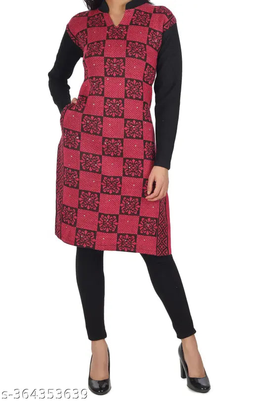 Red and black checkered pattern on long kurta