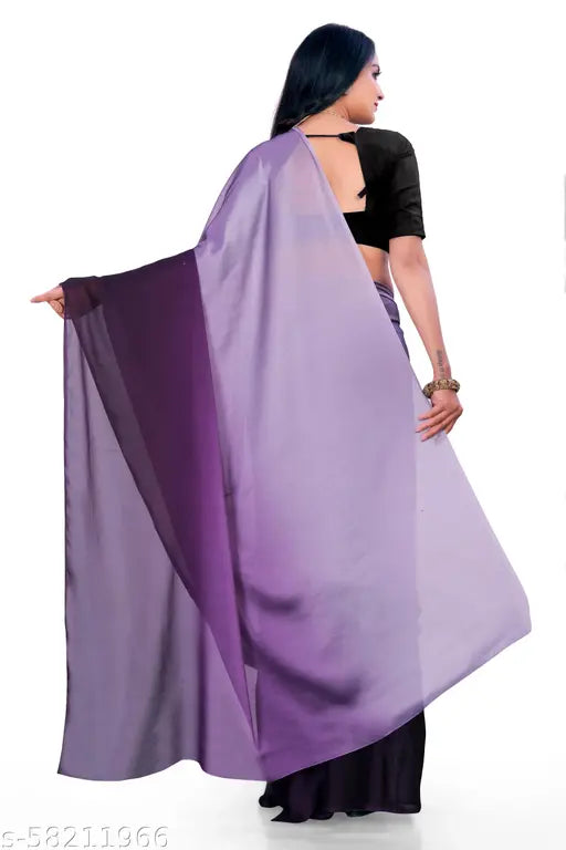 Georgette purple and gray saree with blouse
