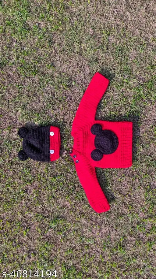 Woolen embroidered net kids' sweaters, soft for newborns to 18 months, Indian origin