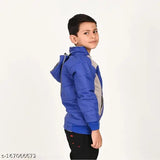 Baby styled in a blue and gray zip-up jacket