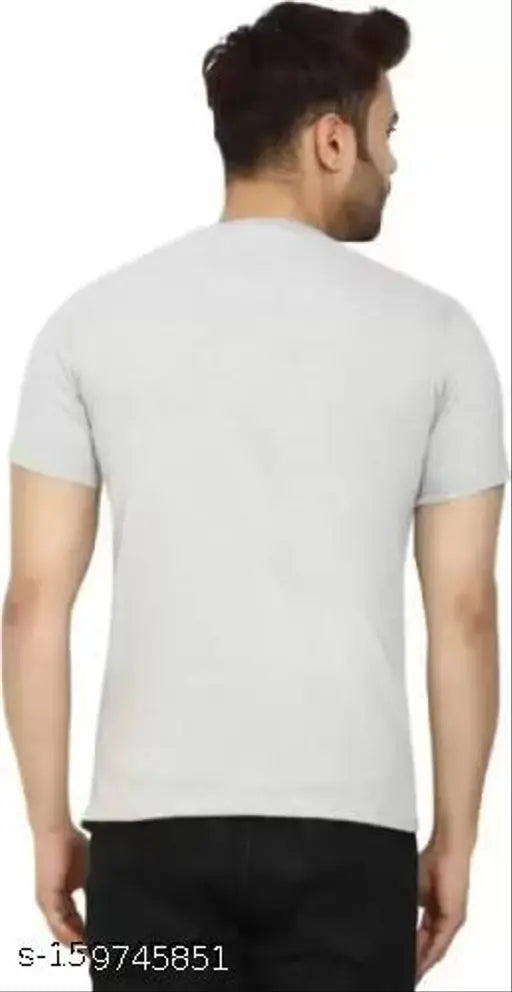 Grey cotton blend printed polyester half sleeve T-shirt for men's casual wear, detailed with unique design and quality fabric
