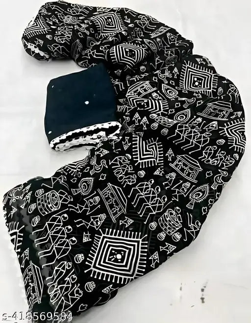 Georgette print saree with cotton lace