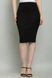 Women's black solid crepe pencil skirt, waist size 28-40 inches, length and hip sizes vary