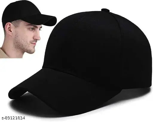 Black cotton unisex designer baseball cap, latest style for casual outfits. Made in India