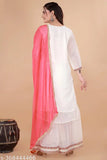 Red and white women's georgette kurti with sharara and dupatta set