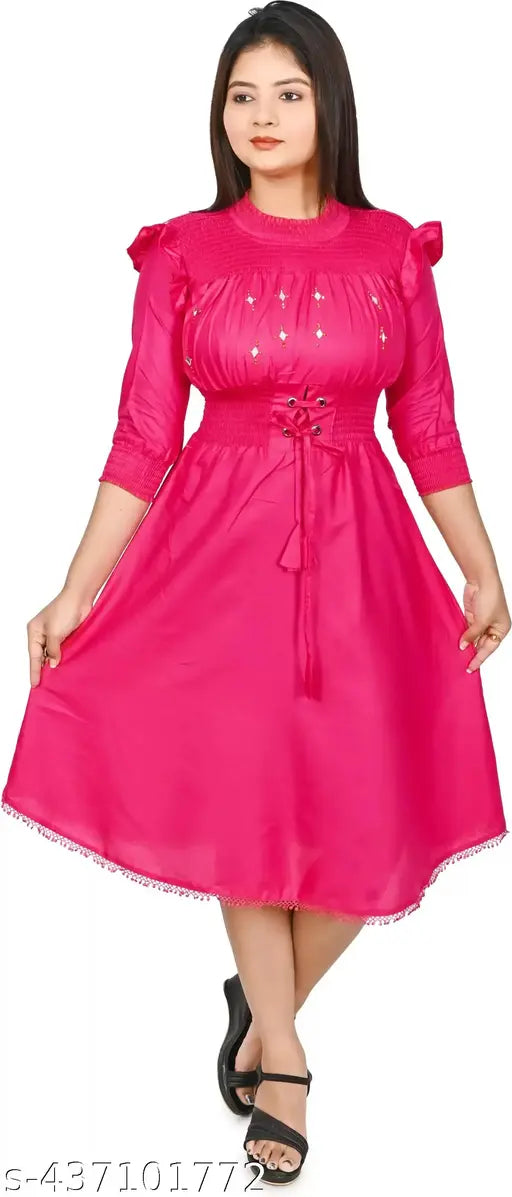 Indian Georgette Solid Combination Kurti, Three-Quarter Sleeves, XS (Bust: 34in, Length: 42in)