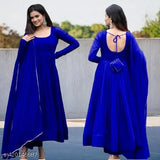 Comfy Georgette long-sleeve solid gown for women, available in sizes S-XXL. Made in India