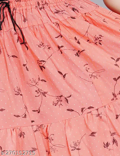 Peach skirt with floral pattern