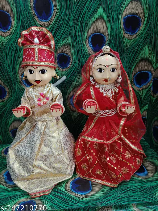 Wooden Gangaur idol, 16-inch handicraft by Ginni, Indian artisanal God statue