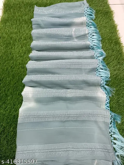 Blue tassel fringe shawl