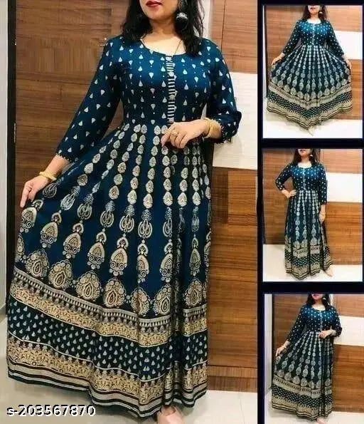 Royal blue rayon dress with embroidered borders