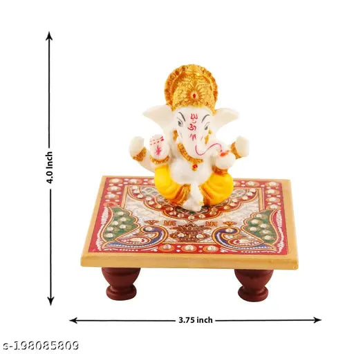 Poly resin Ganesh idol, 10cm x 10cm x 2.5cm, decorative Hindu figurine showpiece by Jiyansh Creation