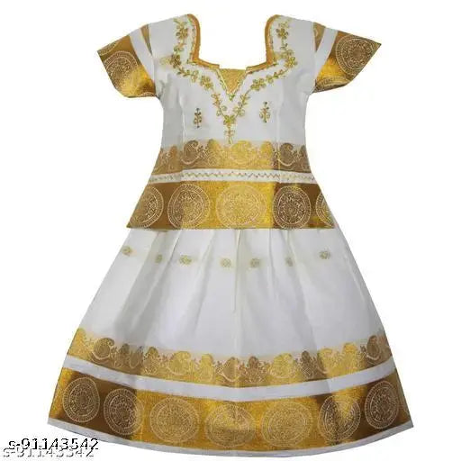 Cotton-silk trendy child Pattu Lehenga Choli with waist belt, traditional Indian girls party wear