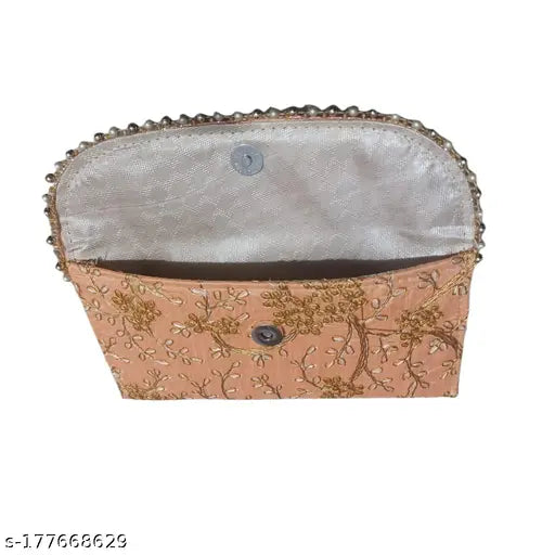 Womens handcrafted embroidered clutch bag. Purse, handbag, for bridal, casual party, wedding pack of 6. Leather with floral embroidery on front. Closed silver zipper closure