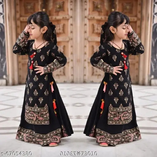 Rayon three-quarter sleeve printed net kids kurti, vibrant design for 3-13 years, Indian origin