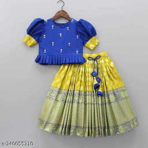 Best Tinkle Comfy Kids Girls Lehanga Cholis: Self-designed silk choli, jacquard lehenga with lace embellishments, ready-to-wear for parties & celebrations. Dry clean only. Indian origin
